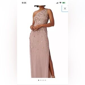 Adrianna Papell one shoulder beaded gown